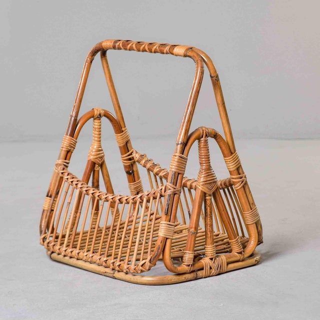 Mid-Century Italian Albini-Style Bamboo Magazine Basket For Sale In Detroit - Image 6 of 11