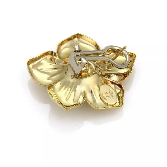 Aquamarine Beads 18k Yellow Gold Floral Post Clip Earrings - 2 Pieces For Sale - Image 4 of 5