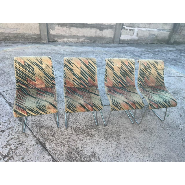 Silver Vintage Chromed Metal Chairs with Geometric Fabric Upholstery, Set of 4 For Sale - Image 8 of 11