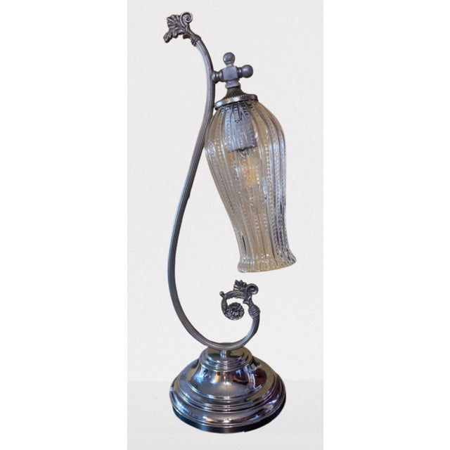 1950s Neoclassical Table Lamps with Drop Glass Shades in Silver and Chrome, 1950s, Set of 2 For Sale - Image 5 of 10