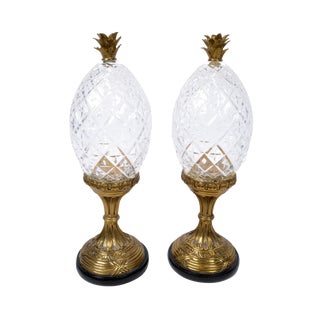 Maitland-Smith Neoclassical Bronze Crystal Pineapple Ornaments Germany a Pair For Sale