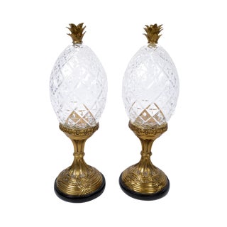 Maitland-Smith Neoclassical Bronze Crystal Pineapple Ornaments Germany a Pair For Sale