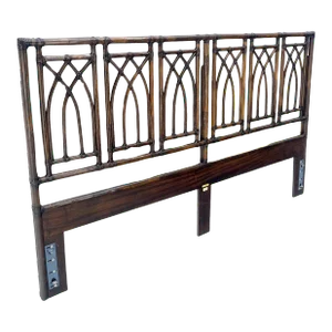 McGuire Dark Bamboo & Ebonized Mahogany Leather King Size Headboard Bed