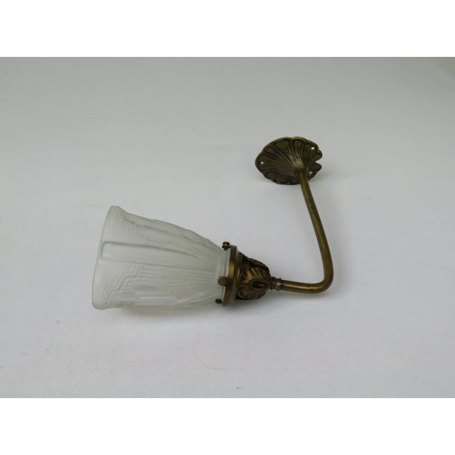 Art Nouveau Brass and Frosted Glass Sconces, Set of 2 For Sale - Image 4 of 18