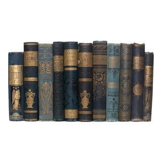Antique Blue Book Set - 11 Pieces For Sale