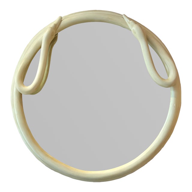 Vintage Circular Cream Swan Mirror For Sale