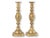 Pair of late Victorian brass candlesticks with bold turned columns and octagonal bases, each stamped "GOOD LUCK" with a...