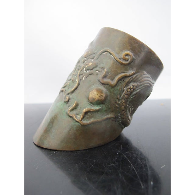 Chinese Bronze Dragon With Pearl Hoof Shaped Brush Cup Paperweight Pair For Sale - Image 16 of 18