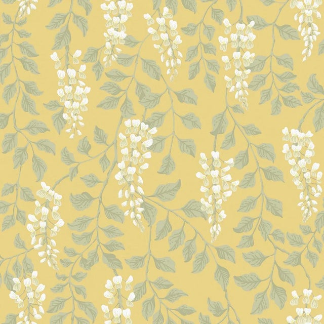 SAMPLE - Boråstapeter Blåregn Wallpaper In Yellow For Sale