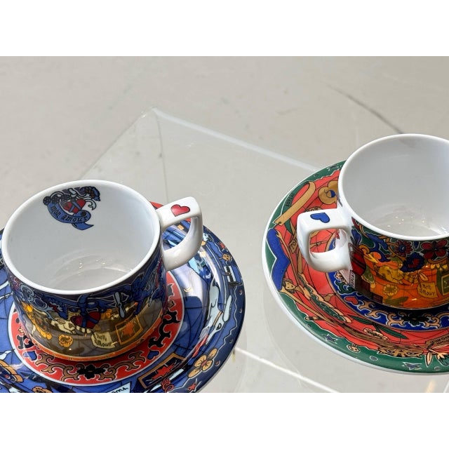 Vintage Swiss Tête-À-Tête Cup Set for Lovers from Bopla! Porcelain Factory Langenthal, Switzerland, 1990s, Set of 4 For Sale - Image 3 of 12
