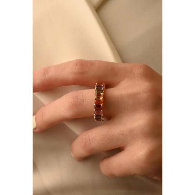 Not Yet Made - Made To Order 8.31 Ct Cushion Cut Multi Sapphire 18k Gold Eternity Band Ring 7 For Sale - Image 5 of 14