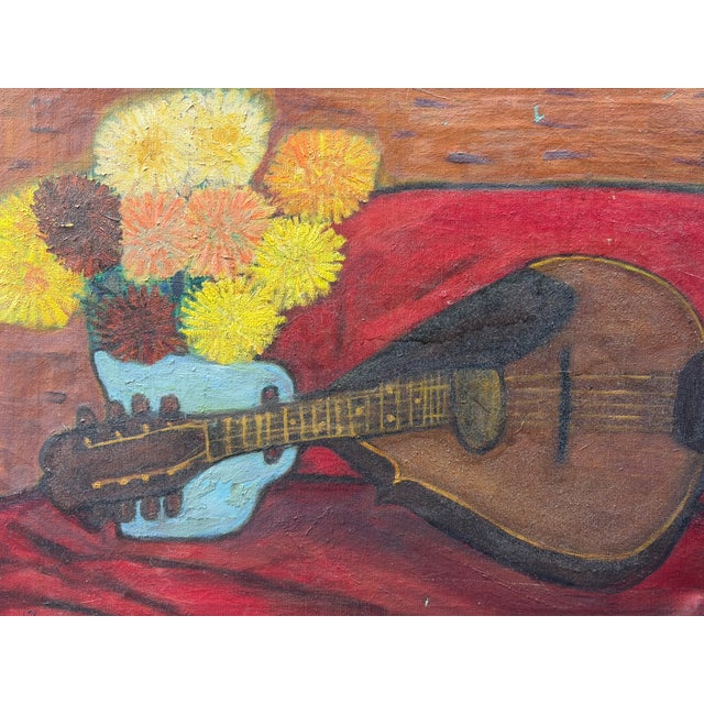 Still Life Mandolin and Flowers Painting by Abe Zuckerman, 1958 For Sale - Image 11 of 16