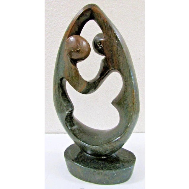 1920s 1920sLarge Hand-Carved Shona Serpentine Stone Couple Sculptur For Sale - Image 5 of 13