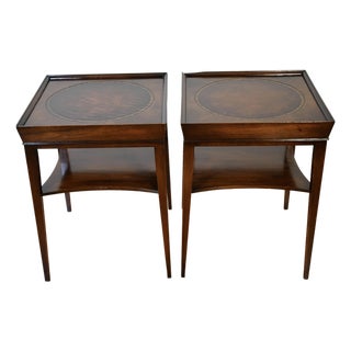 1930s Weiman Regency Style Mahogany & Leather Top Pair of Side Tables End Tables For Sale