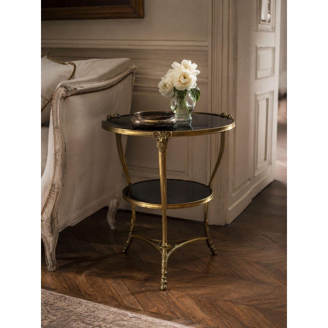 French Neoclassical, Rams Head Gueridon, Bronze, Black Stone, France, 20th century A single Louis XVI style ormolu mounted...