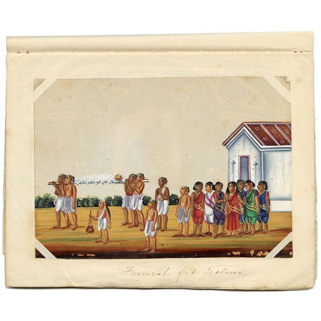 Gold Indian Company School, Funeral of a Native, 1800s, Gouache on Paper For Sale - Image 8 of 9