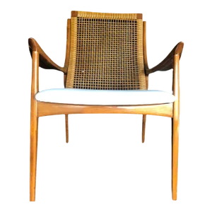 1960s 60s Mid Century Modern Cane Easy Chair Attributed to Ib Kofod-Larsen Mid-Century Modern
