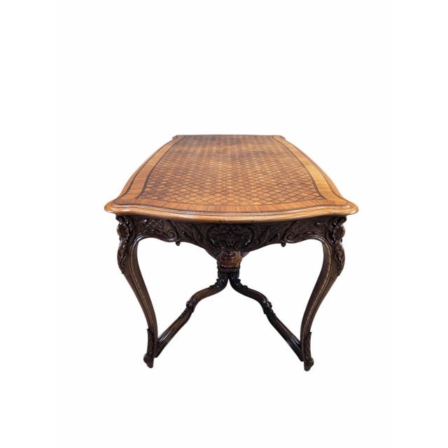 Late 19th Century Antique French Louis XV Style Parquetry Library Table For Sale - Image 5 of 8