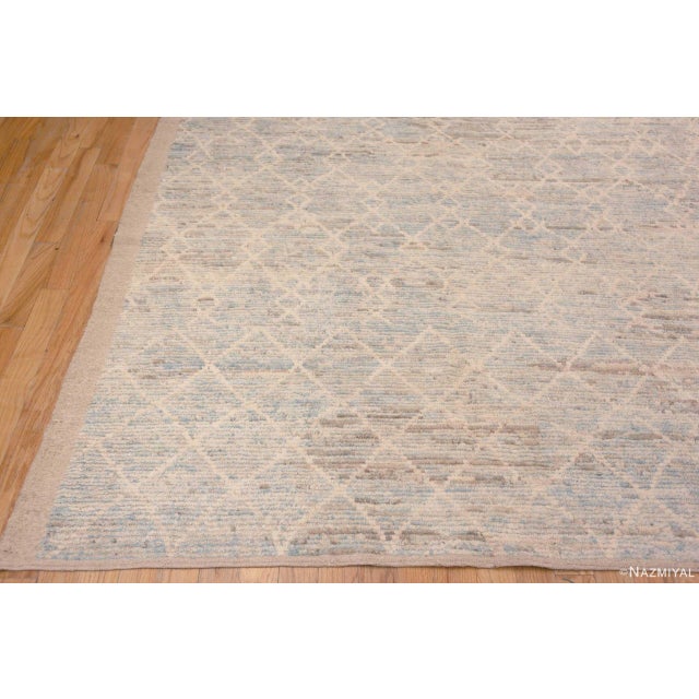 Decorative Washed Out Light Blue And Creamy White Geometric Modern Rug For Sale - Image 4 of 8