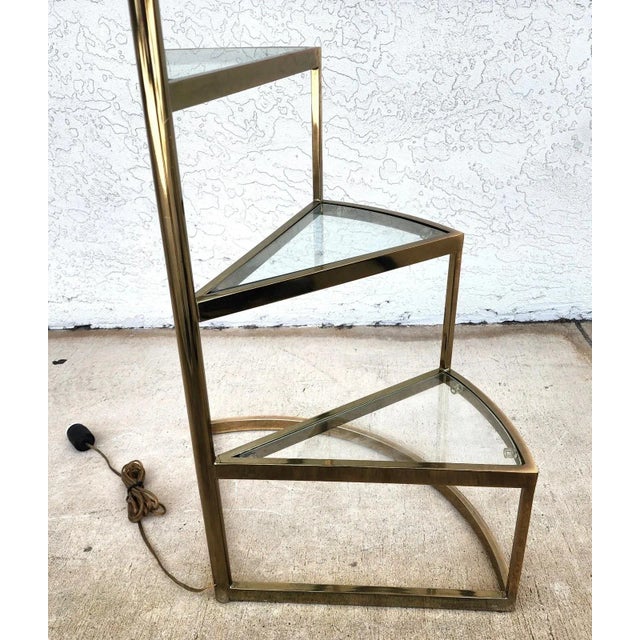 Vintage MCM Floor Lamp Table 3 Tier Step Brass & Glass For Sale - Image 10 of 14