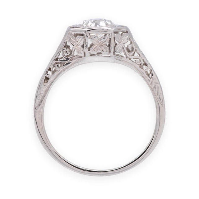 Silver Antique Art Deco 14k White Gold Diamond Engagement Ring, Size 4.75 For Sale - Image 8 of 12
