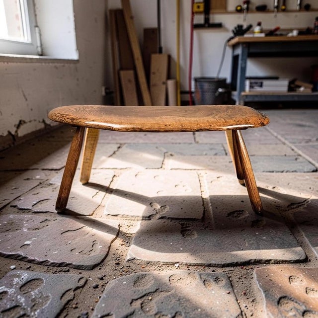 Early 21st Century Vintage Hand Made Oak Wabi Sabi Bench Signed Neil Panyik For Sale - Image 5 of 9