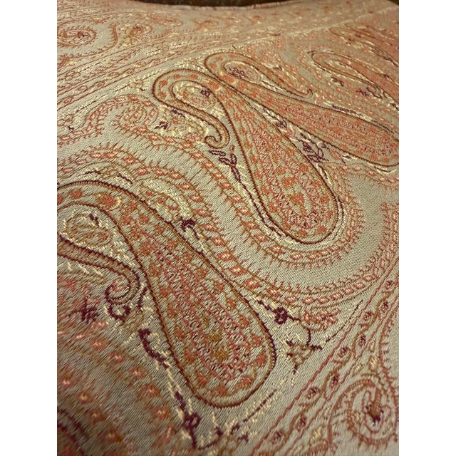 Custom Designer Upholstered Armchair – Neutral Paisley Fabric – Classic Rolled‑Arm Silhouette For Sale In Chicago - Image 6 of 6