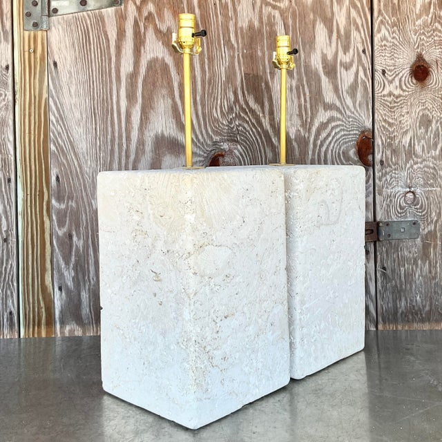 Late 20th Century Vintage Coastal Large Coquina Stone Block Lamps - a Pair For Sale - Image 5 of 7