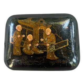 Antique 19th Century Japanese Paper Mache Chinoiserie Small Hinged Lidded Box For Sale
