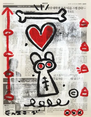 "Muskrat Love" Contemporary Original Red Heart Pop Art Painting on Newspaper by Gary John