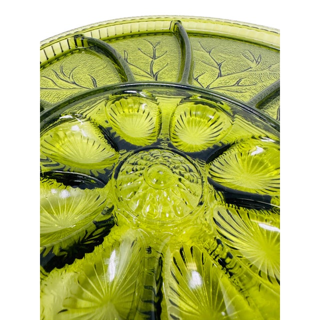 1960s Indiana Glass Green Deviled Egg and Relish Platter/Serving Tray For Sale - Image 9 of 12