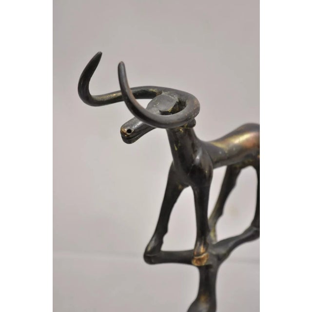 Vintage Brutalist Mid Century Modern Bronze Bull Marble Base Small Sculpture For Sale - Image 4 of 10