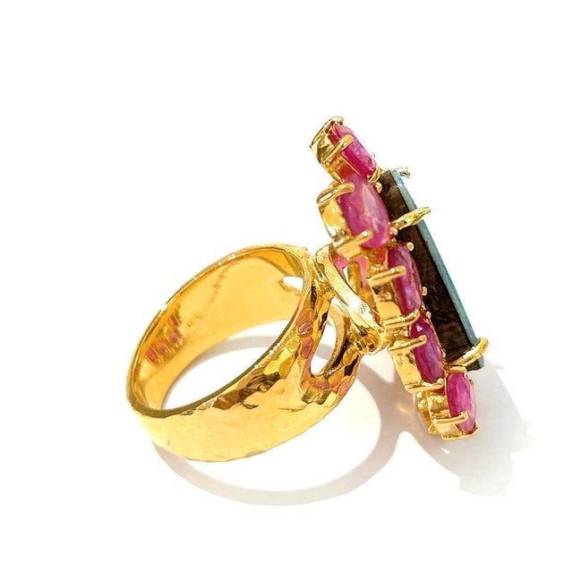 Bochic "Capri" Vintage Blue Opal & Ruby Ring Set In 18K Gold & Silver For Sale - Image 18 of 18