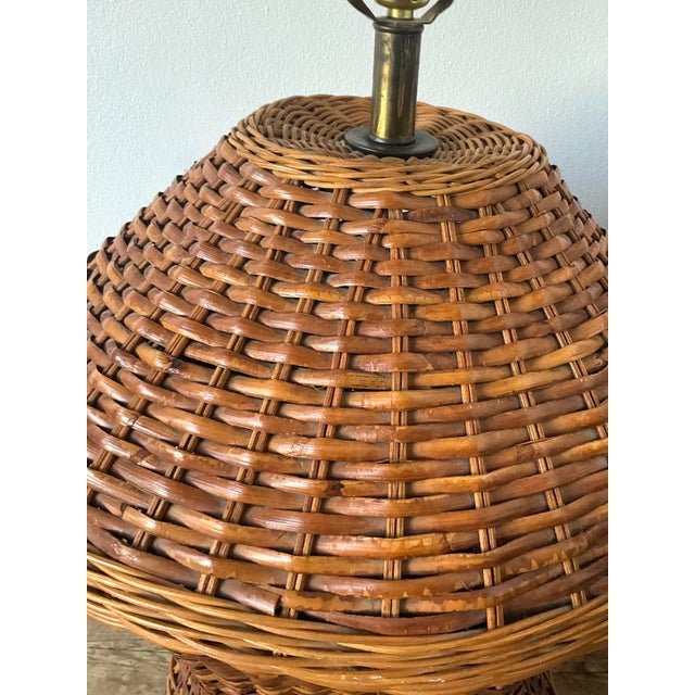 Vintage Boho Monumental Woven Rattan Lamp For Sale - Image 10 of 12