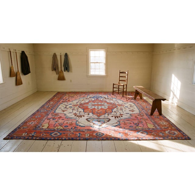 Grand Red Background Color With Cute Medallion Design Antique Persian Serapi Rug For Sale - Image 10 of 10