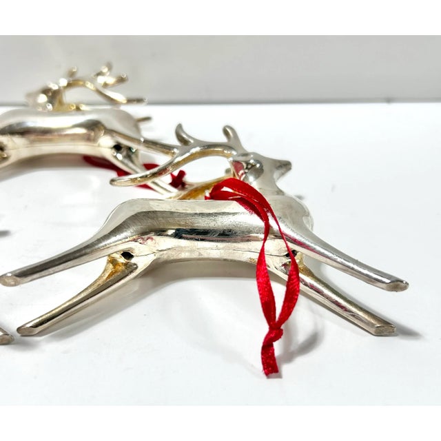 Silver Vintage Silver-Plated Reindeer Christmas Ornaments, Set of 3 For Sale - Image 8 of 9
