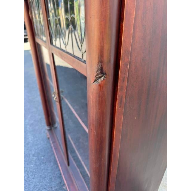 Wood Antique Larkin 2 Door Mahogany Bookcase With Leaded Glass Doors For Sale - Image 7 of 18