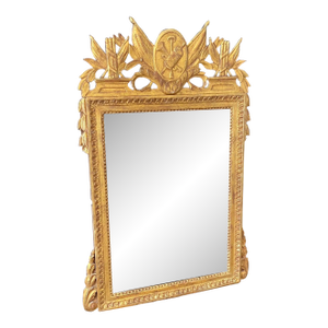 18th Century French Louis XVI Giltwood Bridal Mirror With Military Symbols