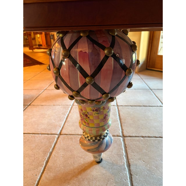 Early 21st Century Mackenzie-Childs 5' X 5' Train Dining Table With Checkerboard Top & Hand Painted Legs For Sale - Image 5 of 11