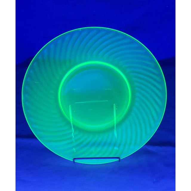 Set of 4 Transparent Green Uramium Glass Salad Plates Early 20th Century For Sale - Image 10 of 16