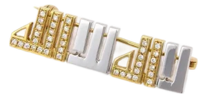 Diamond Arabic Script 18k Two Tone Gold Pin Brooch