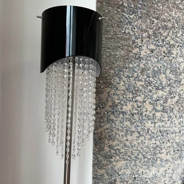 Metal 1990s Modern Contemporary Italian Floor Lamp with Black Shade With Crystal Drops For Sale - Image 7 of 9