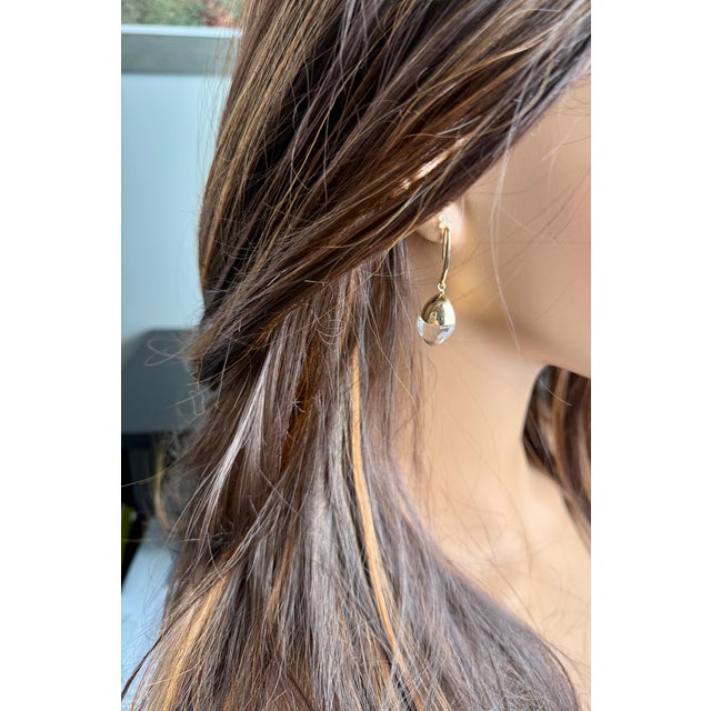 Emporio Armani Vintage 18k Gold and Crystal Pendant Hoop 1.64 Inch Long Earrings, Set of 2 For Sale - Image 10 of 12