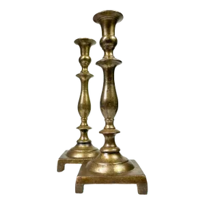Early 1800s Russian Brass Sabbath Candlesticks - A Pair