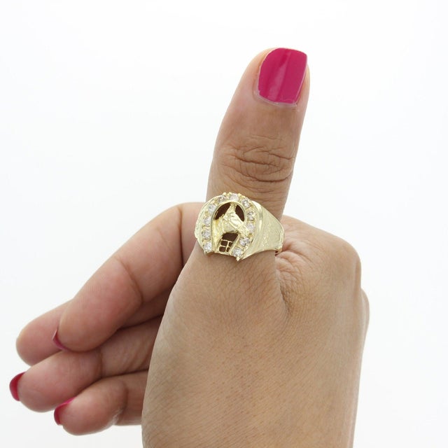 ♥ Product Summary ♥ Details: Diamond Horseshoe with Horse head with design on band Main Stone: Diamond Diamond Color: H/I...