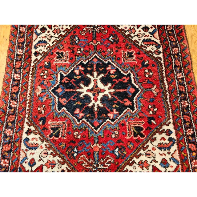 Vintage Heriz Rug, Hand-Knotted Wool, Geometric Medallion Pattern, Red & Ivory, 3x5 For Sale - Image 11 of 17