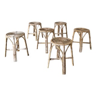 Boho Bamboo Stool Set, Italy, 1960s, Set of 6 For Sale