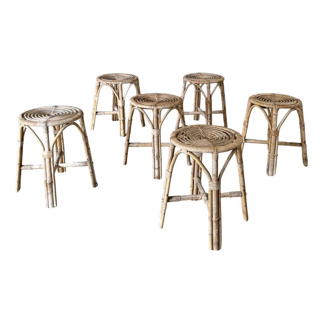 Boho Bamboo Stool Set, Italy, 1960s, Set of 6 For Sale