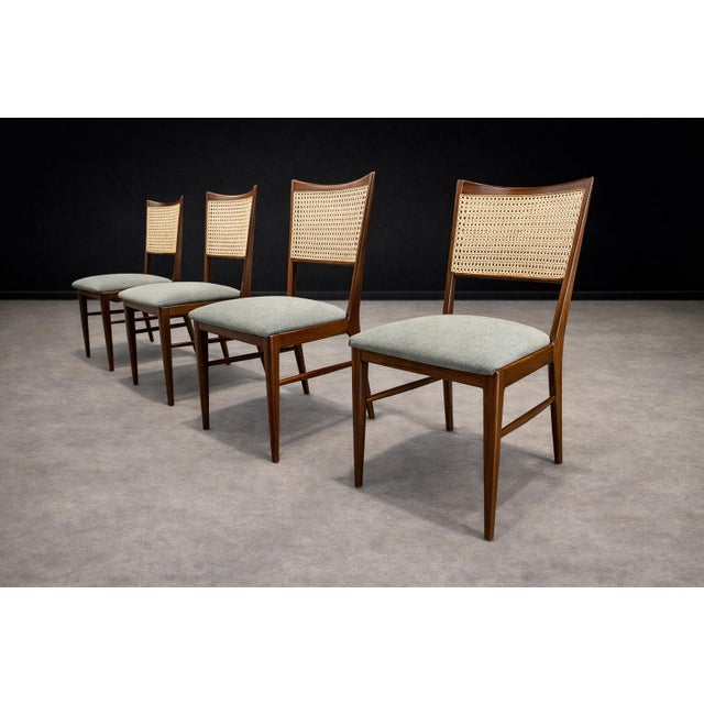 Set of Eight Brazilian Modern Dining Chairs in Caviúna, Cane & Sage Chenille, 1960s For Sale - Image 13 of 15