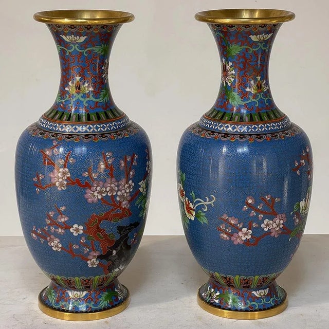 Late 19th Century Pair 19th Century Cloissone Vases For Sale - Image 5 of 13
